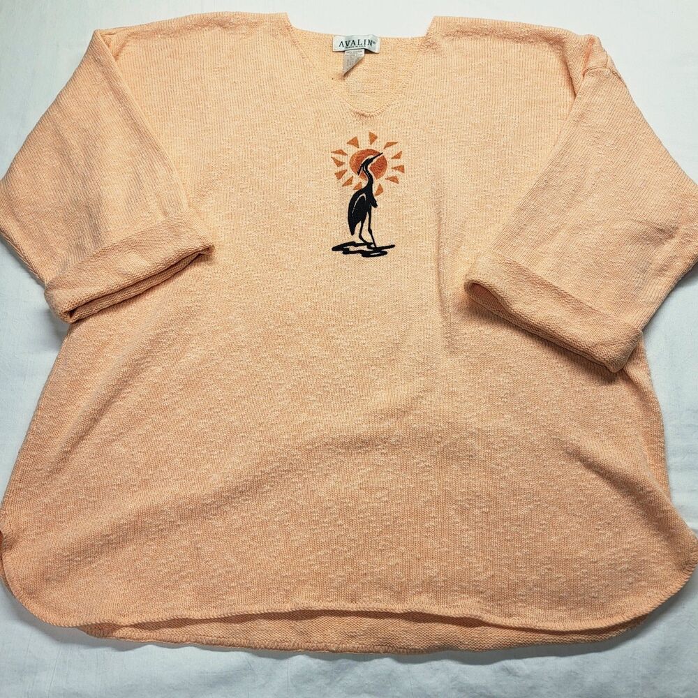 Avalon Hand-Painted V Neck Sweater Oversized Boxy Fit Slub Knit OS 3/4 Sleeve